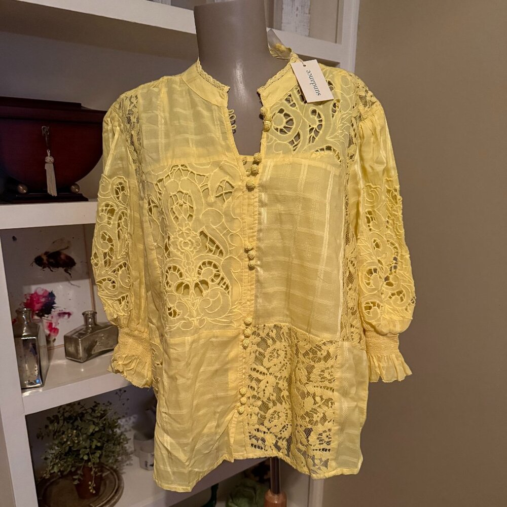 NWT Sundance Garbo Yellow Lace Top Size Large